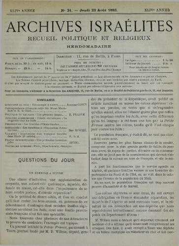 Archives israélites de France. Vol.44 N°34 (23 août 1883)